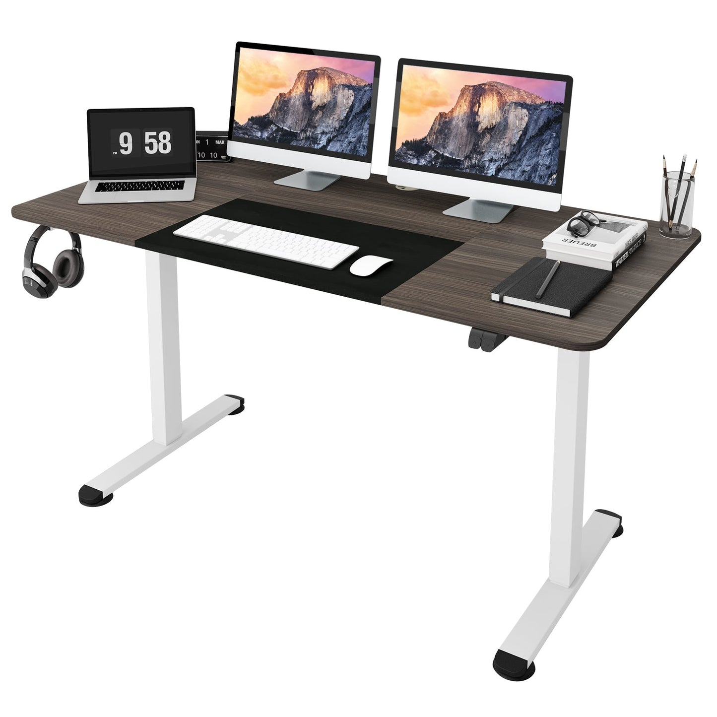 55 Inch Electric Standing Desk Adjustable with Cable Management Hole-Brown