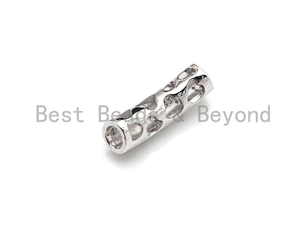 Clear CZ Micro Pave Flower Patten Curved Tube, Flower Cubic Zirconia Spacer Tube for Bracelet, 7x26mm, sku#Z1080