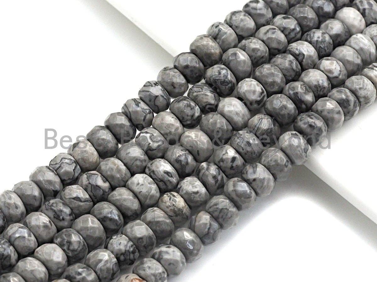 2mm Large Hole Natural Map Jasper Beads, Rondelle Faceted 5x8mm, 8" Long Strands, sku#U703