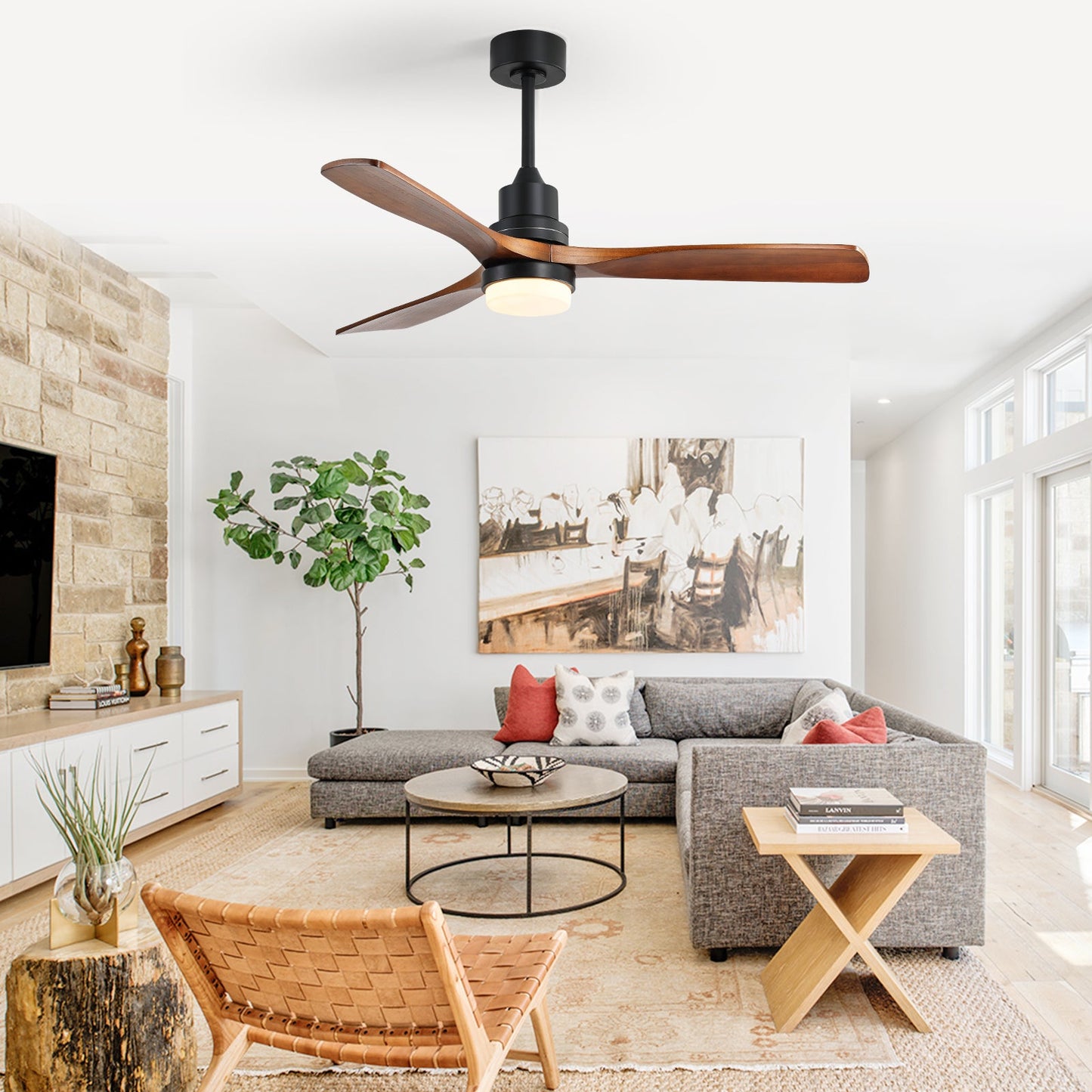 52 Inch Indoor Ceiling Fan With Dimmable LED Light