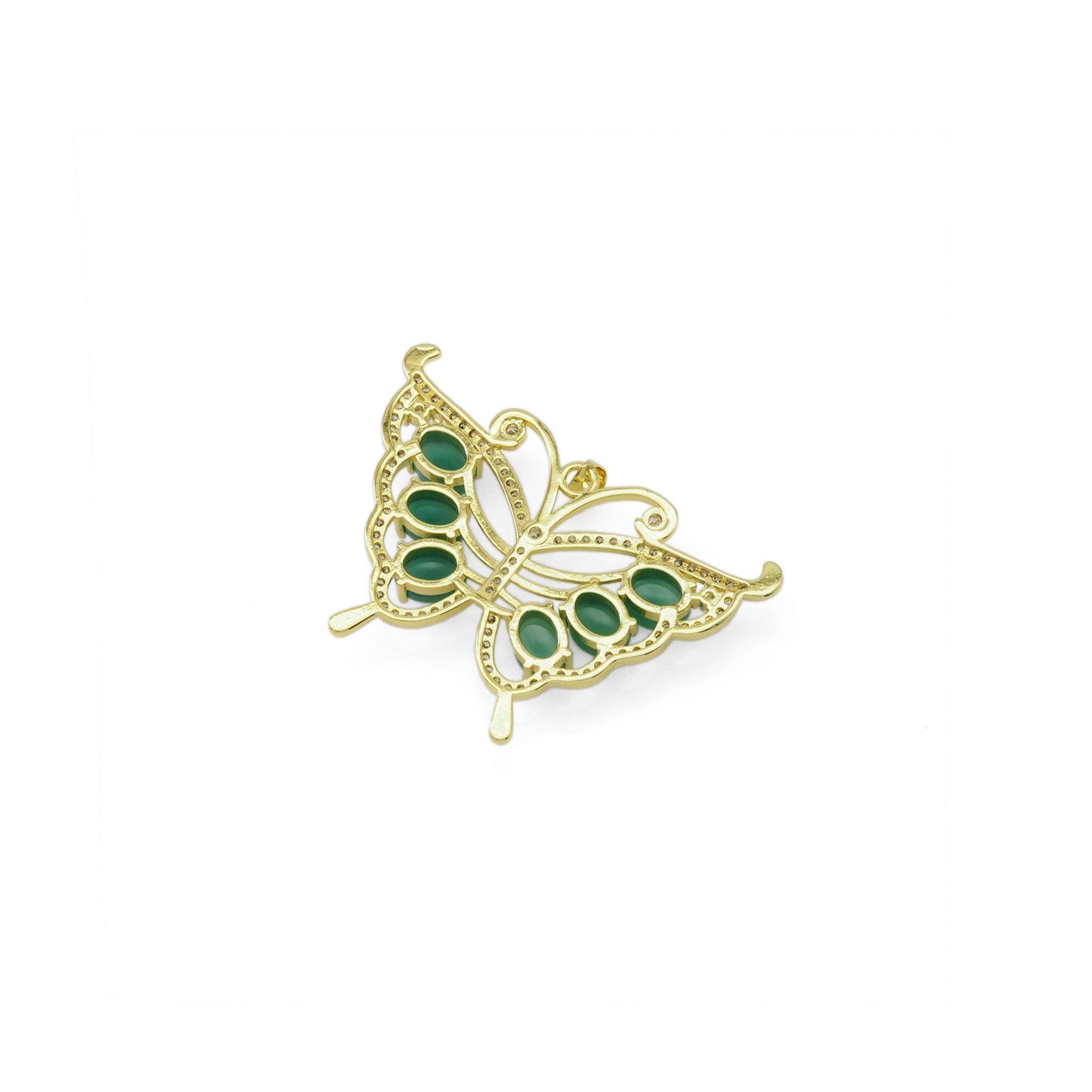 Micro Pave Green Jade Butterfly Pendant, Sku#LX360