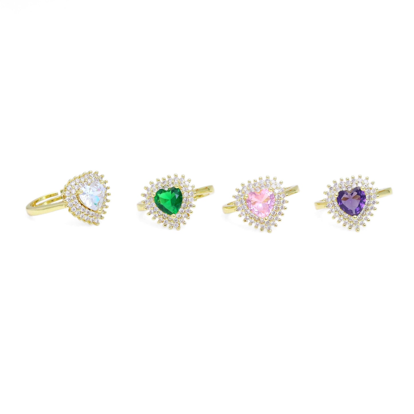 Clear Green Purple Pink Heart CZ Adjustable Ring, Sku#LX495