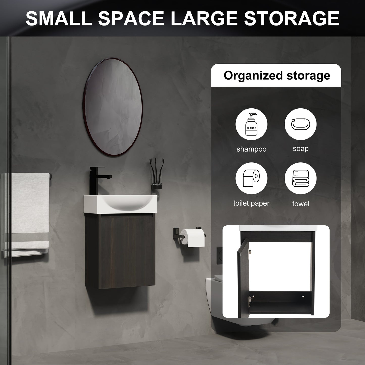 16" Bathroom Vanity Sink Combo for Small Space