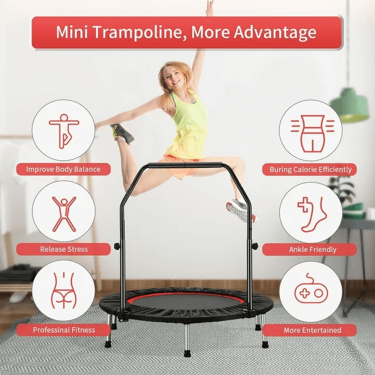 Ainfox Mini Trampoline with Adjustable Handle Bar, Fitness Rebounder, 330 lbs Load Capacity, 40 Inch