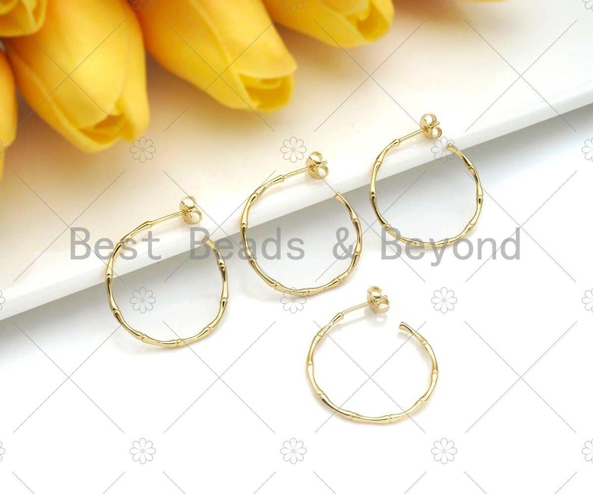 Gold Bamboo Hoop Earrings, Sku#J314