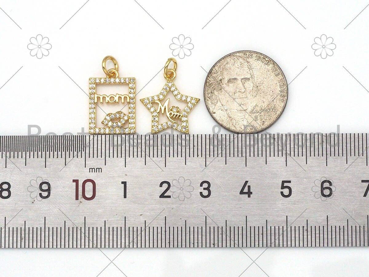 CZ Micro Pave MAMA On Rectangle/Five Star Shape Charm,18K Gold Filled Charm,Mother's Day Necklace Bracelet Charm,12x17mm/14x16mm,Sku#L584