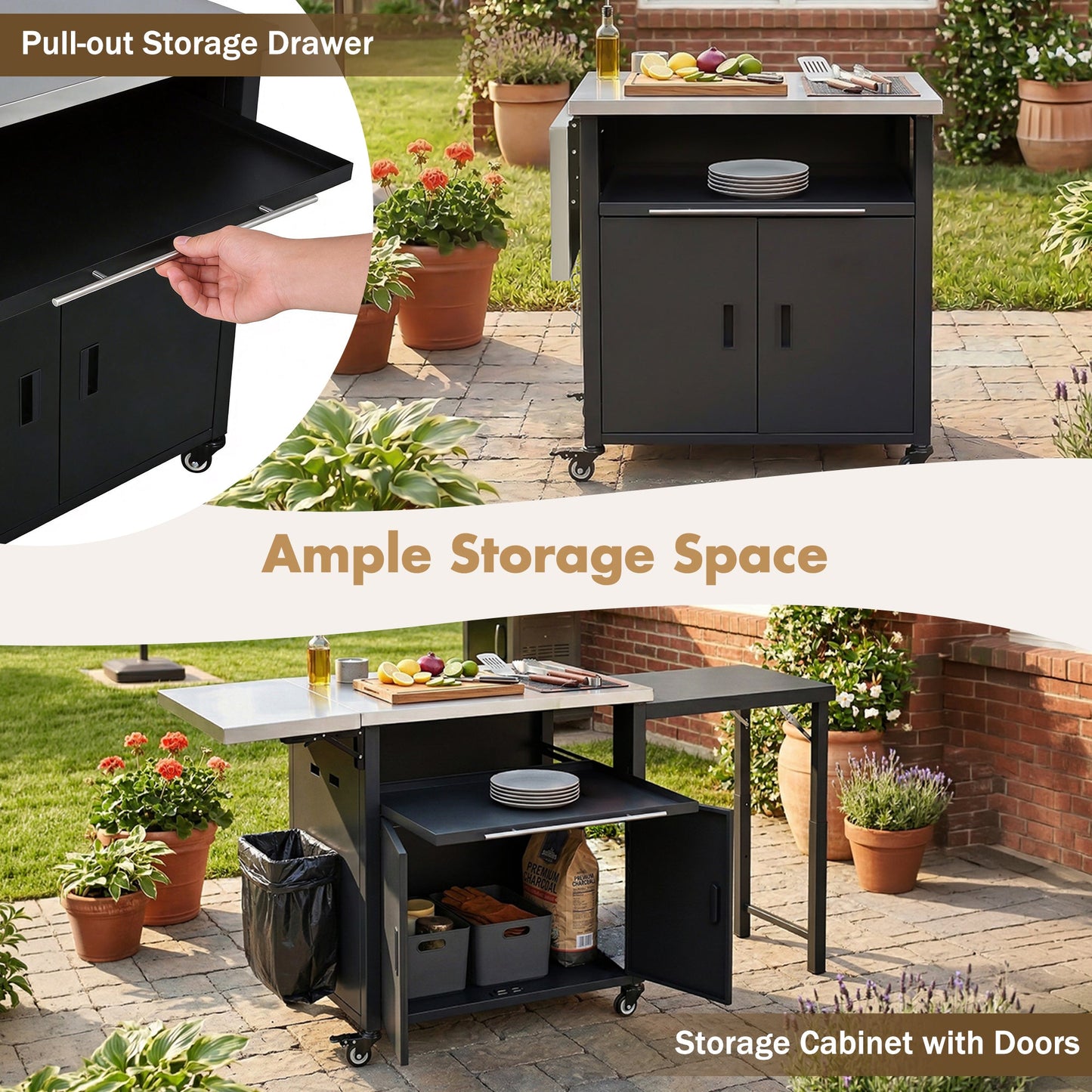 Foldable Outdoor Prep Station BBQ Cart