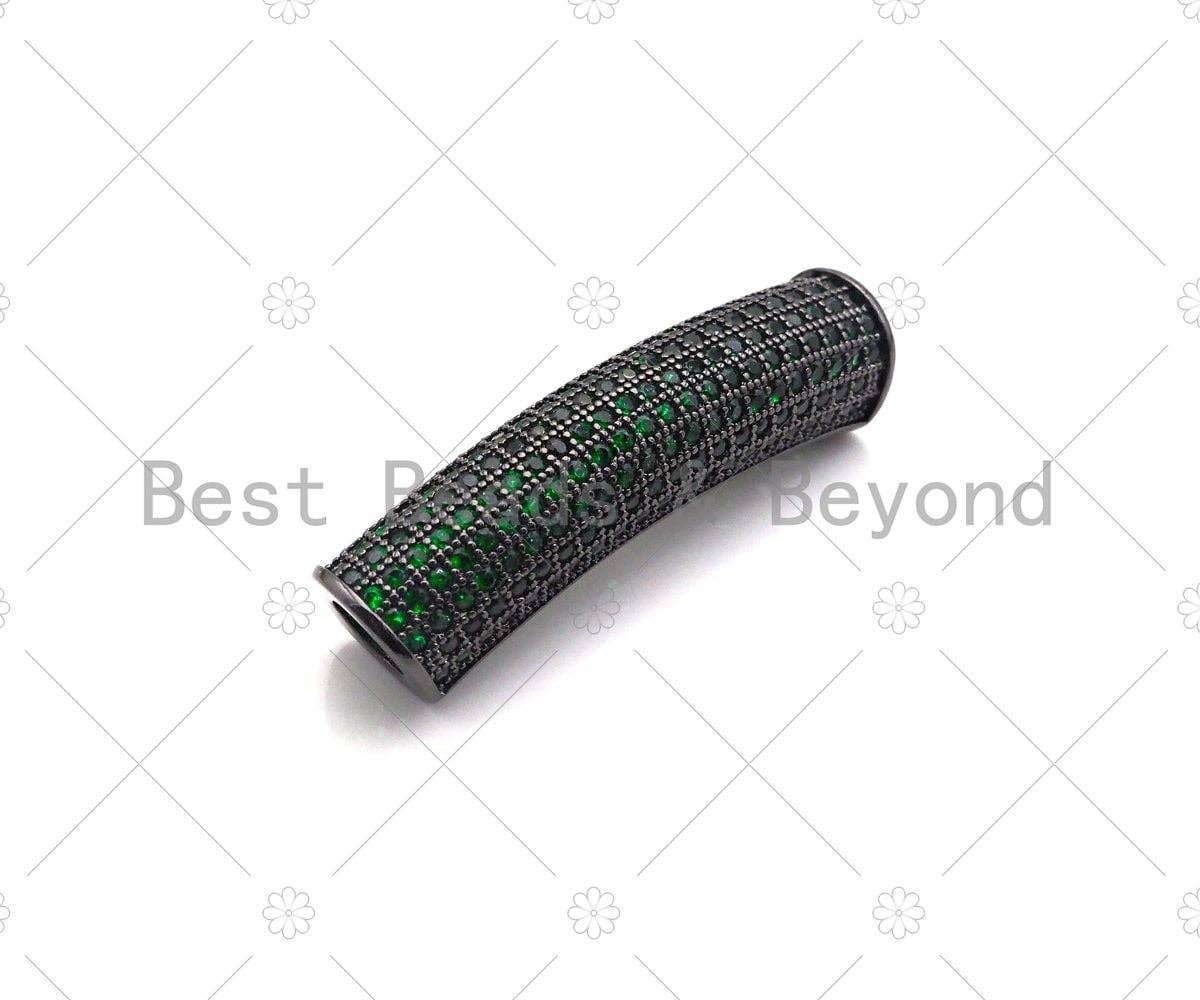 Green CZ Micro Pave Half Full Pave Tube for Bracelet/Necklace,CZ Spacer Tube in Silver/Gold/Rose Gold/Black, Tube Beads, 38x8mm,sku#ML11