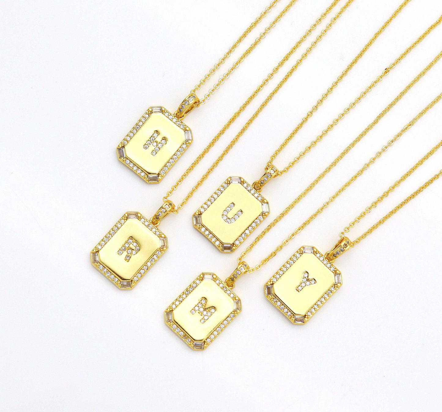Gold Filled Tile Initial Letter Necklace, Peronalized Necklace, Sku#CL25