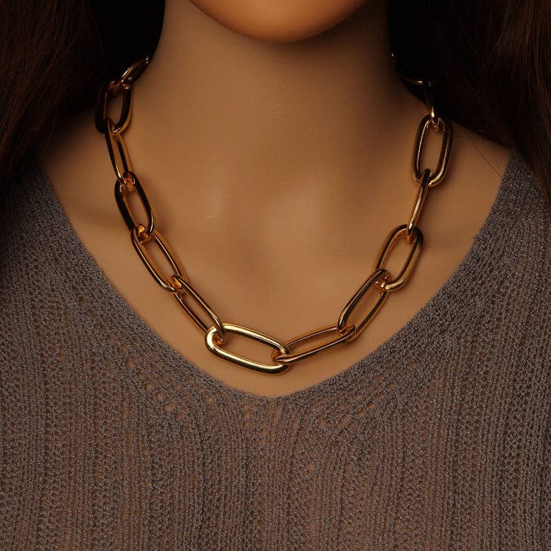 Silver Gold Oval Link Chain  Adjustable Necklace, Sku#Y833