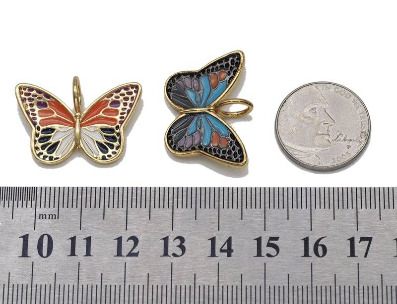 Gold CZ Enamel Butterfly Charm, 20x29mm, Sku#LK729