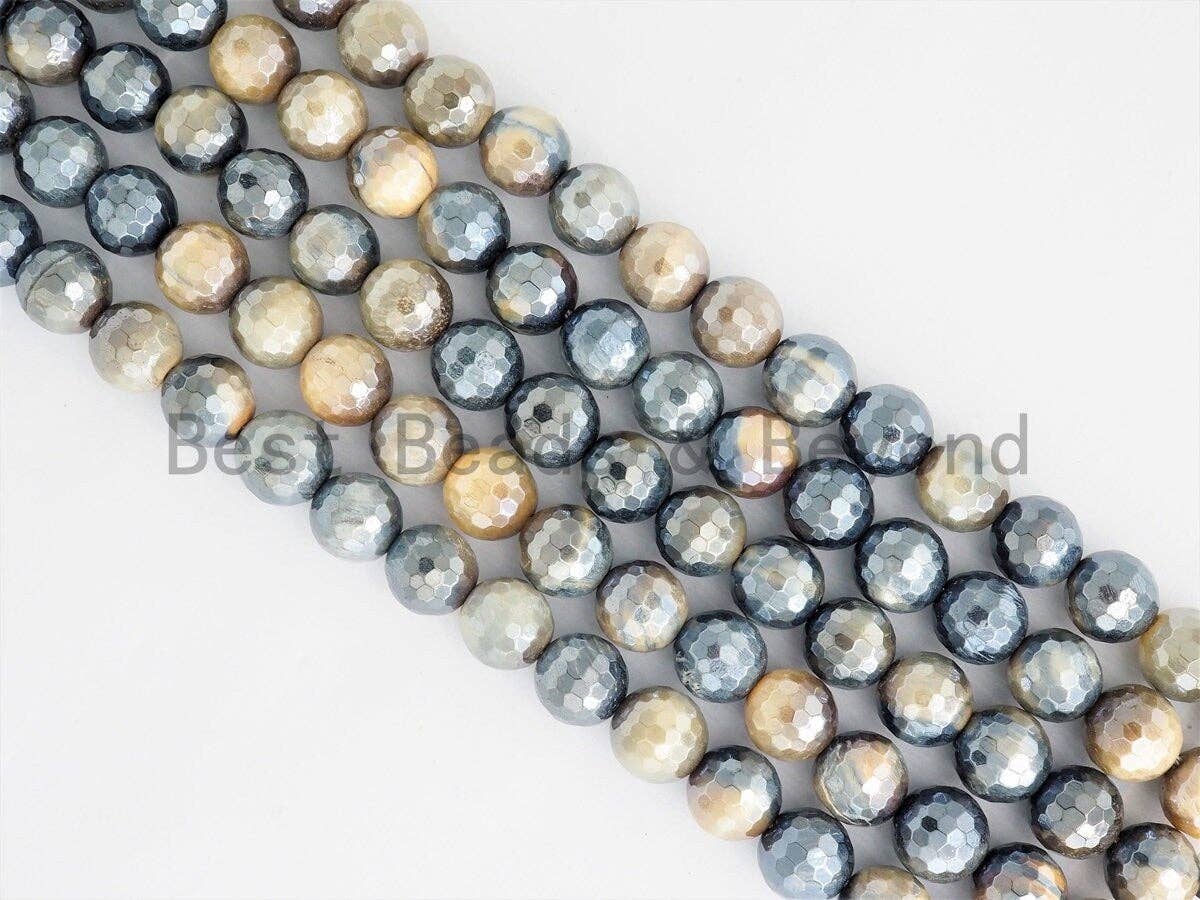 High Quality Silverite Plated Faceted Yellow Brown Tiger Eye Beads, 6mm/8mm/10mm/12mm Tiger Eye Beads, 15inch Full strand, SKU#U412