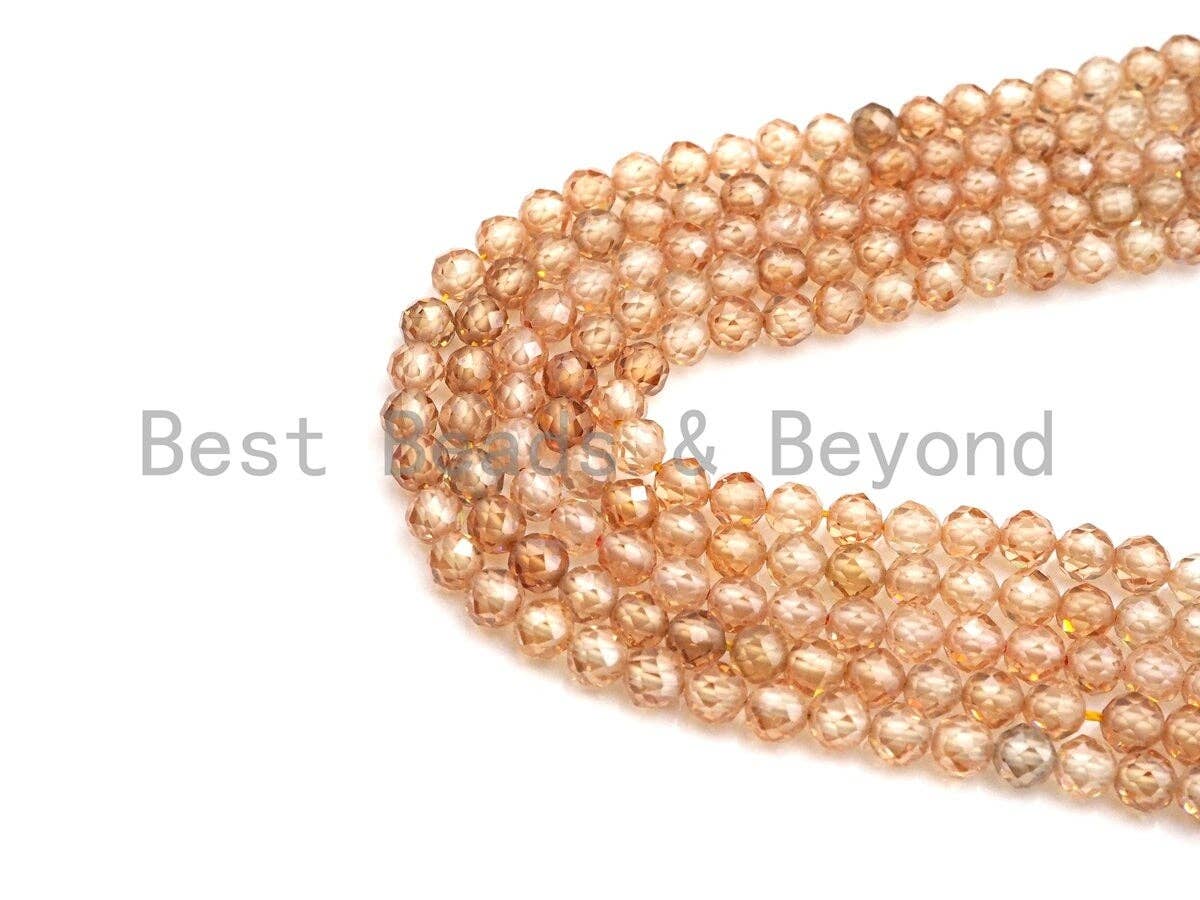 2mm/3mm/4mm High Quality Sparkly Cubic Zirconia Beads, Faceted Sparkly Peach Color beads, 15.5inch full strand, SKU#U913