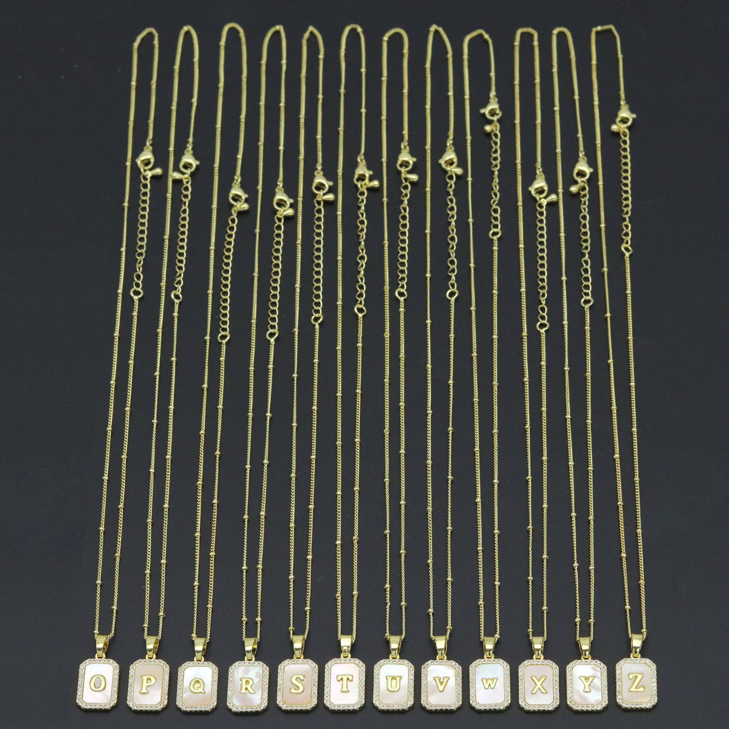 Gold Rectangle Initial Charm, Alphabet Name Letter Charm Adjustable Necklace,sku#LX718