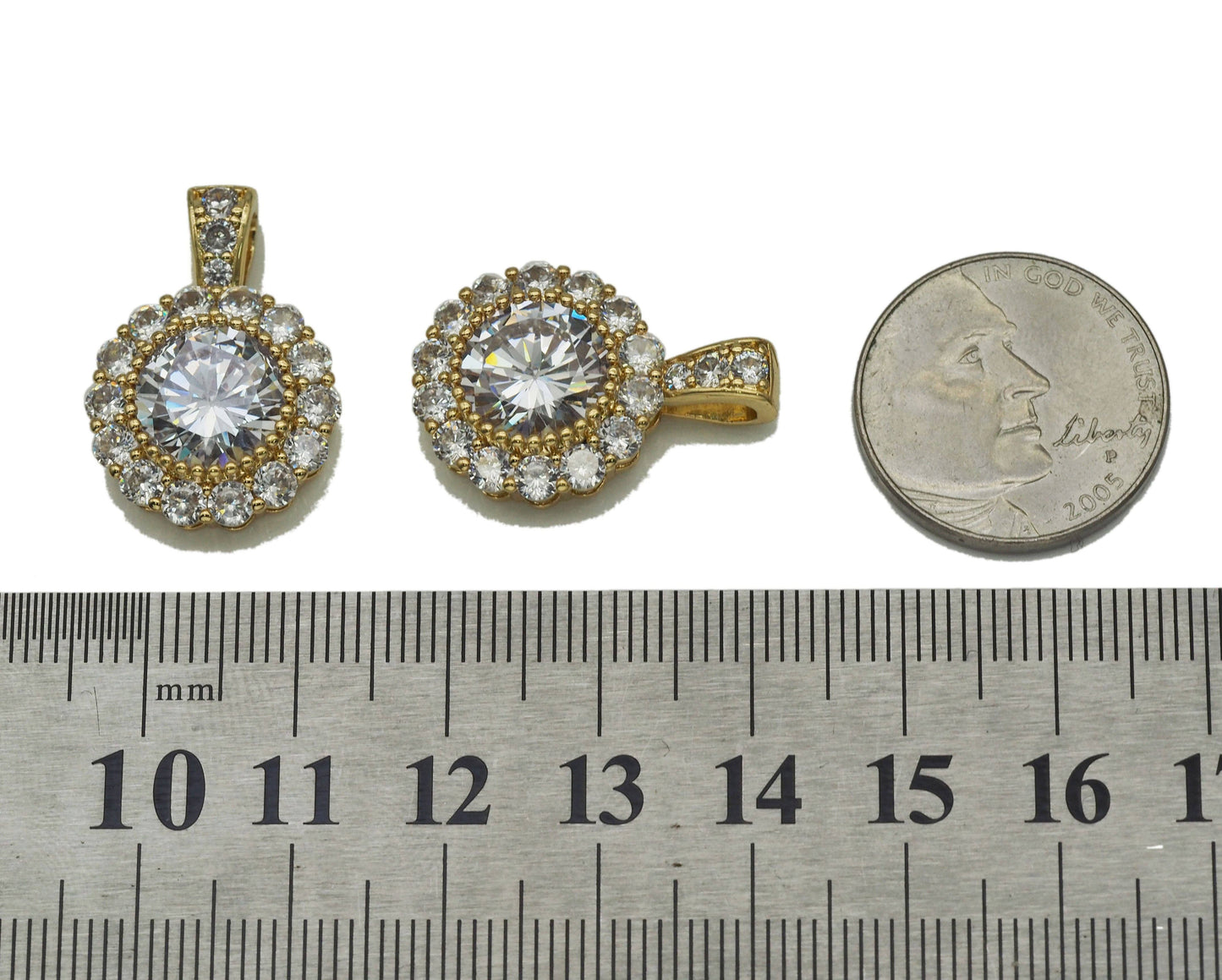 Large Round CZ Flower Charm, Sku#LK664