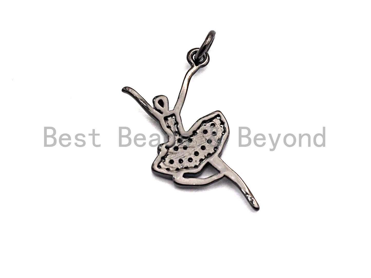 CZ Clear/Black Micro Pave Ballet Dancer Pendant Charm, CZ Pave Ballerina Pendant, Gold/Rose Gold/Silver/Gunmetal plated,13x26mm, Sku#F794