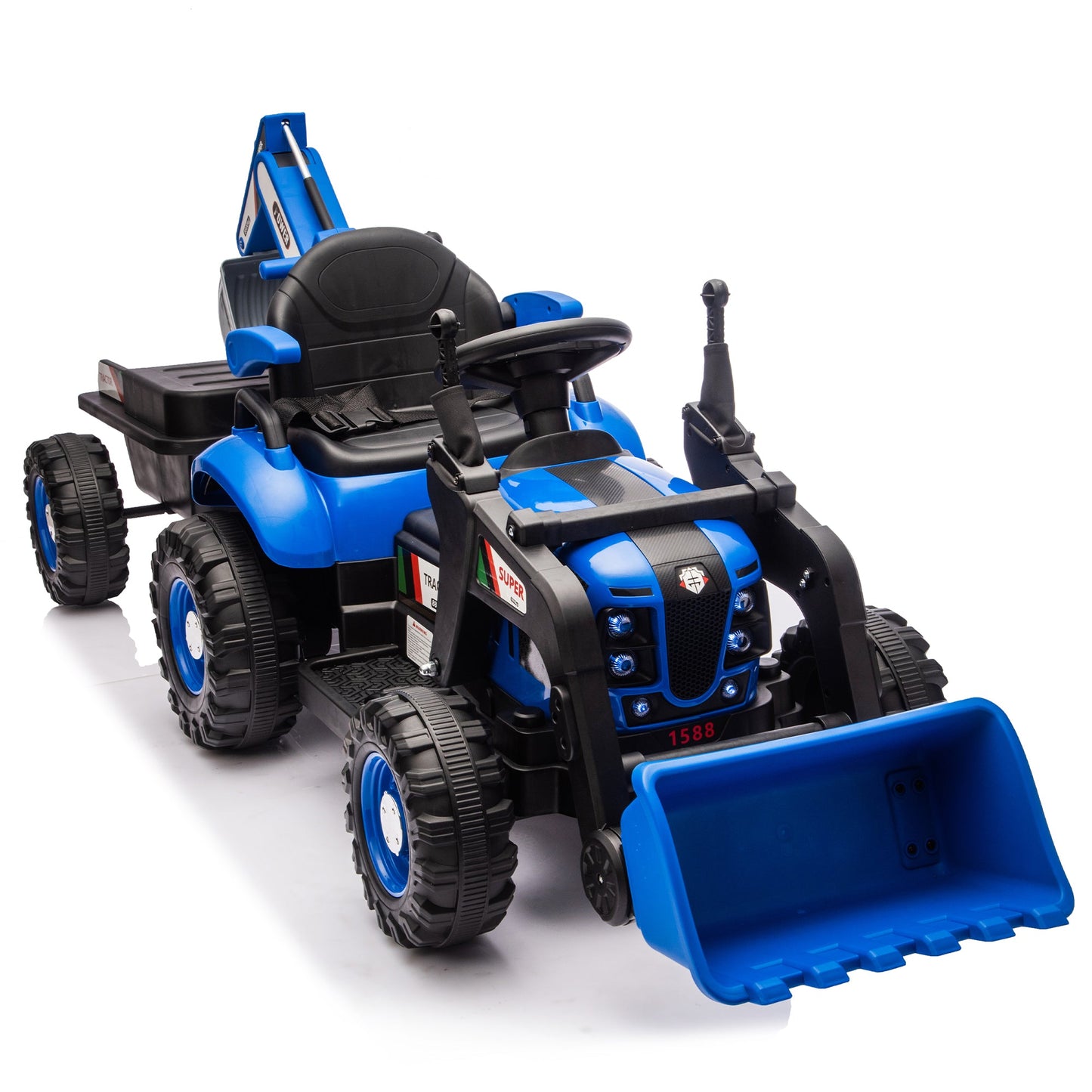 24V Kids Ride-On Electric Tractor Toy with 4-in-1 Construction Attachments