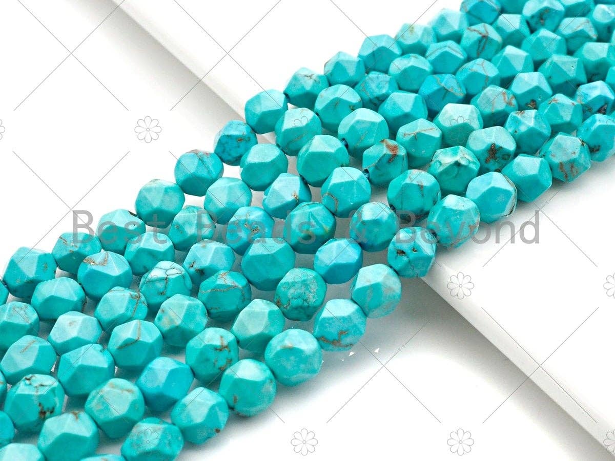 Diamond Cut Turquoise Beads, 6mm/8mm Faceted Turquoise Dyed Howlite Beads,  15.5" Full Strand, sku#U979