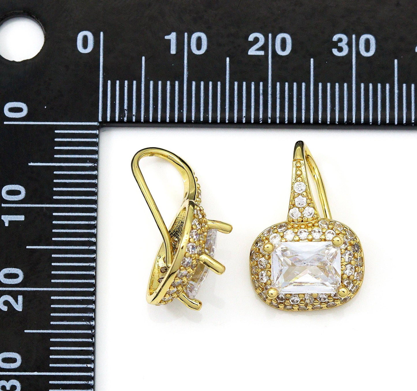 Rectangle CZ On Oval Everyday Hoop Earrings, Sku#B222