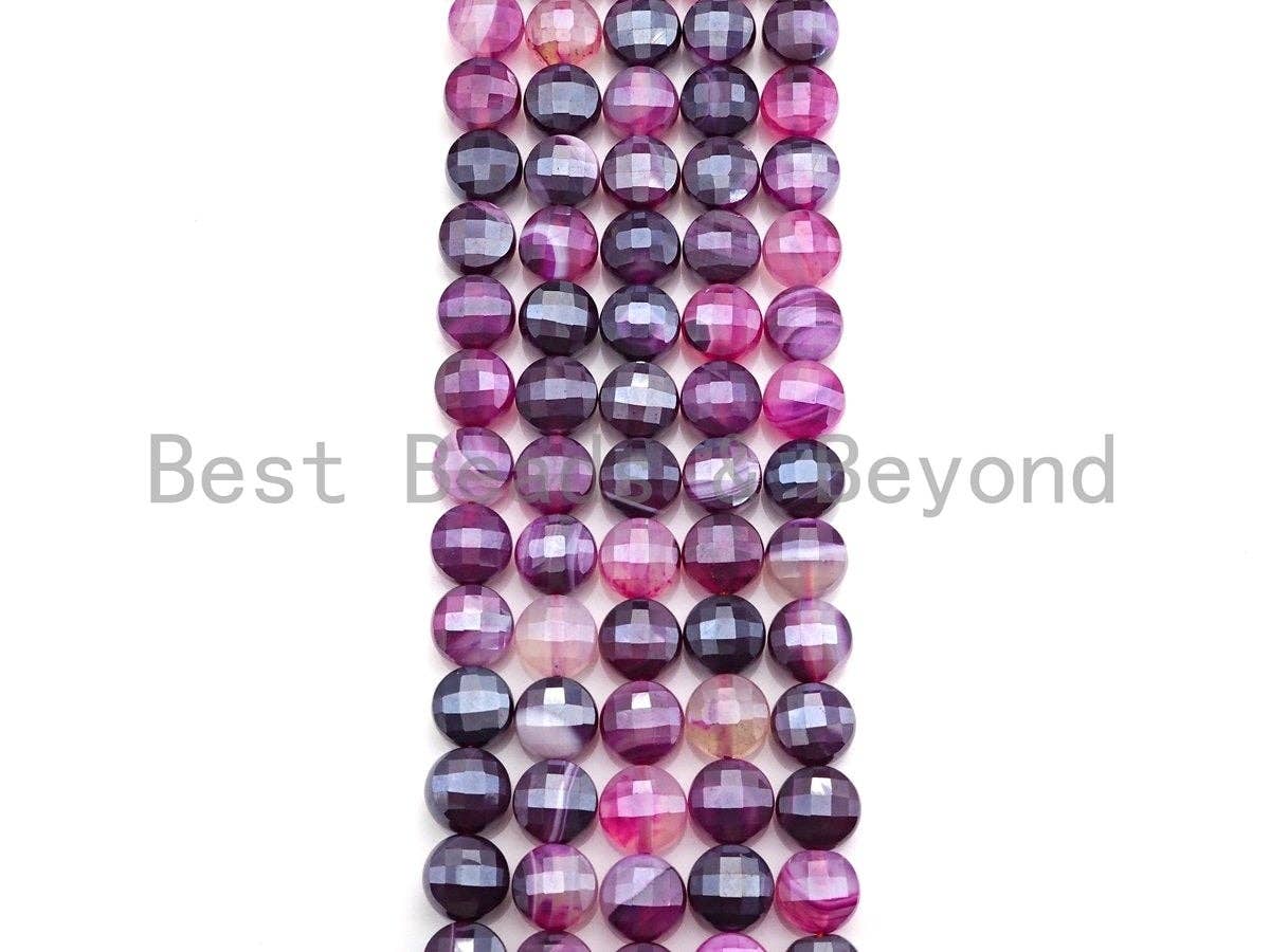 Mystic Plated Turtle Shell Cut Natural Pink Purple Agate Coin Shape beads, 6mm/8mm/10mm Checkerboard Cut Agate, 15.5" Full Strand,SKU#UA85