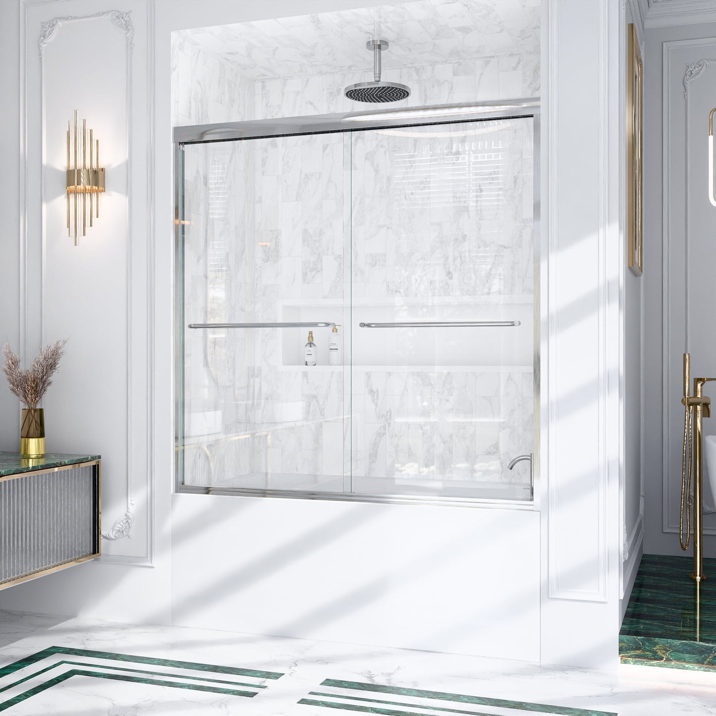 56"-60"W Semi-Frameless Double Sliding Shower Door