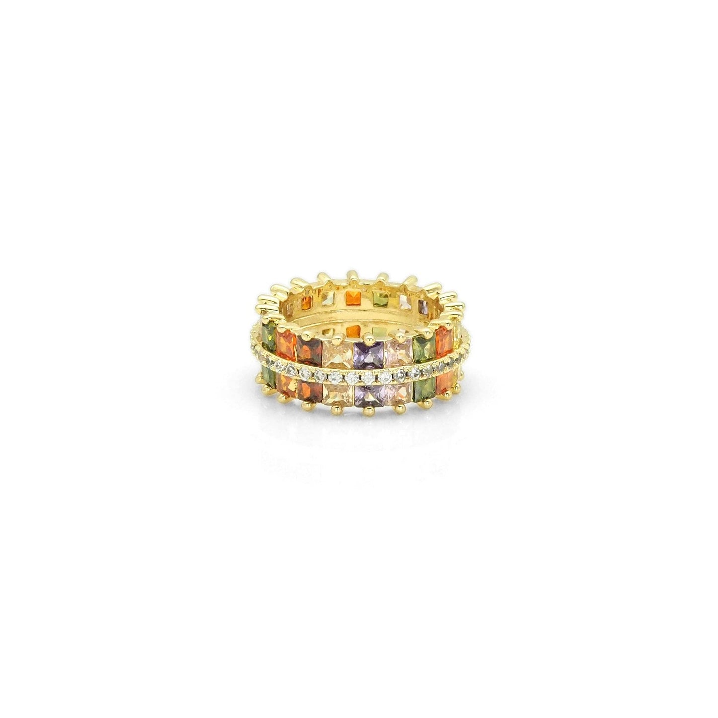 Colorful CZ Round Band Ring, Sku#LX282