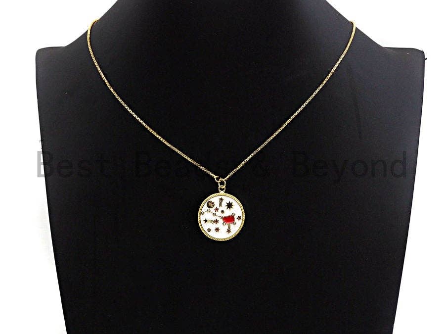 White Red Enamel Moon Big Dipper Star Charms Pendant, Enamel Pendant,Round Enamel, Oil Drop jewelry Findings, 24x28mm,sku#Z367