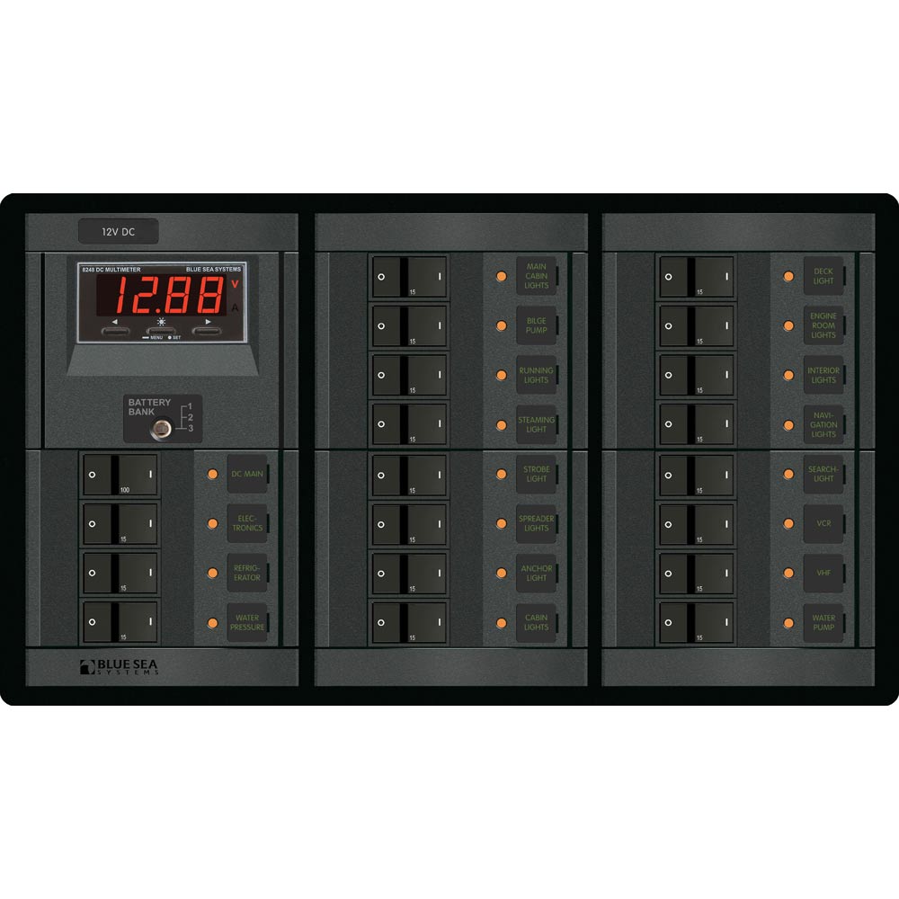 Blue Sea 1221 Tableau principal 12 V CC + 19 positions avec voltmètre numérique [1221]