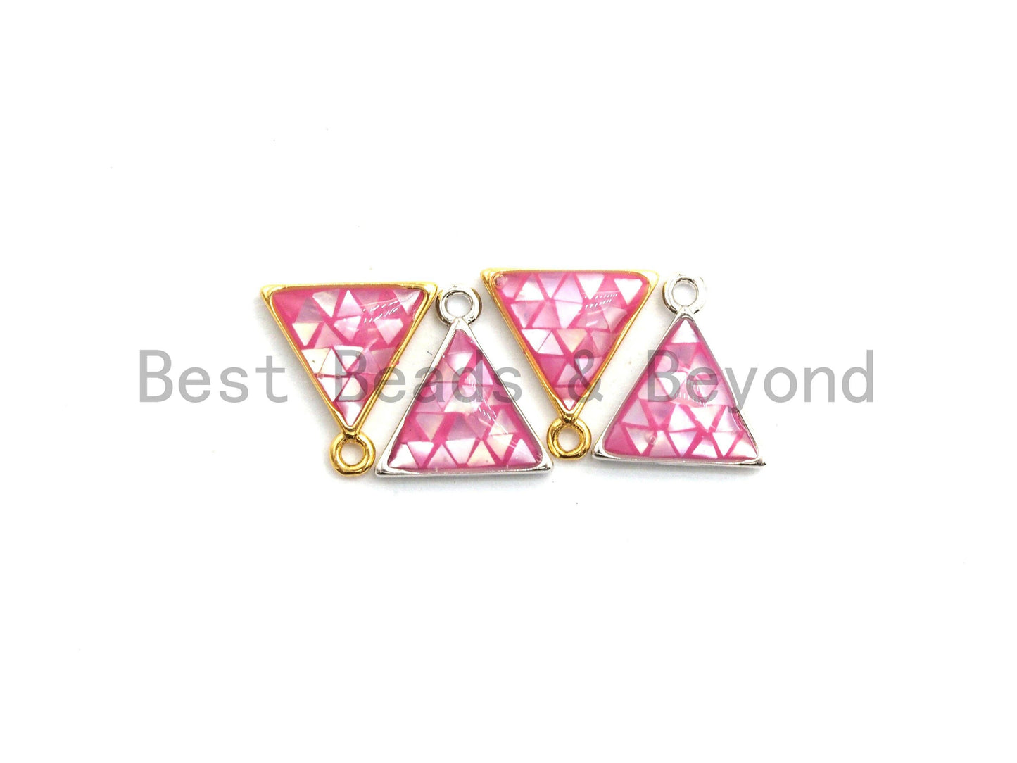 100% Natural Pink Color Shell in Triangle Shape-Gold/Silver Pink Shell Charm-Fuchsia Shell Charm, Shell Beads, 11x12mm,SKU#Z309
