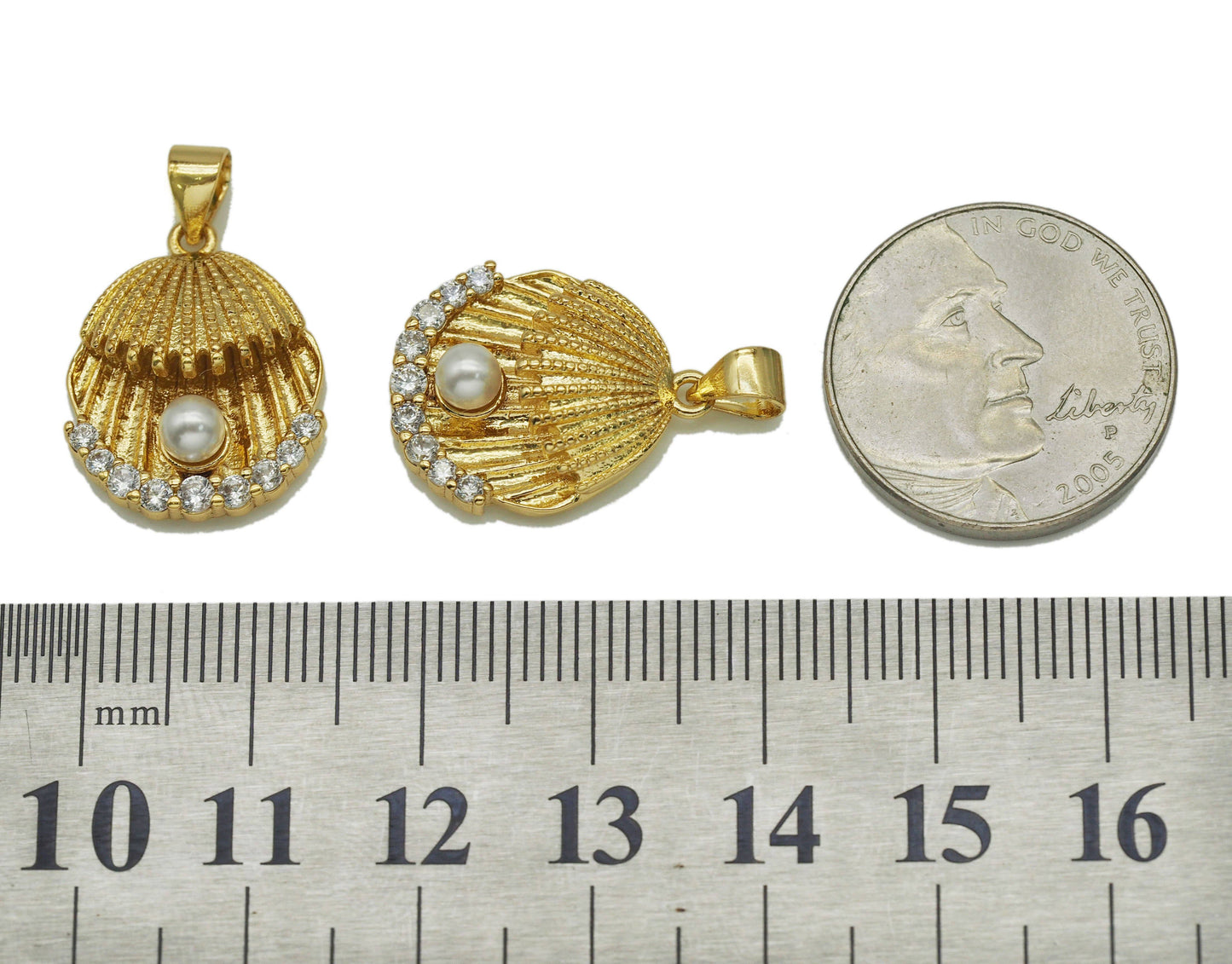 CZ Pearl on Shell Charm, Sku#LK642