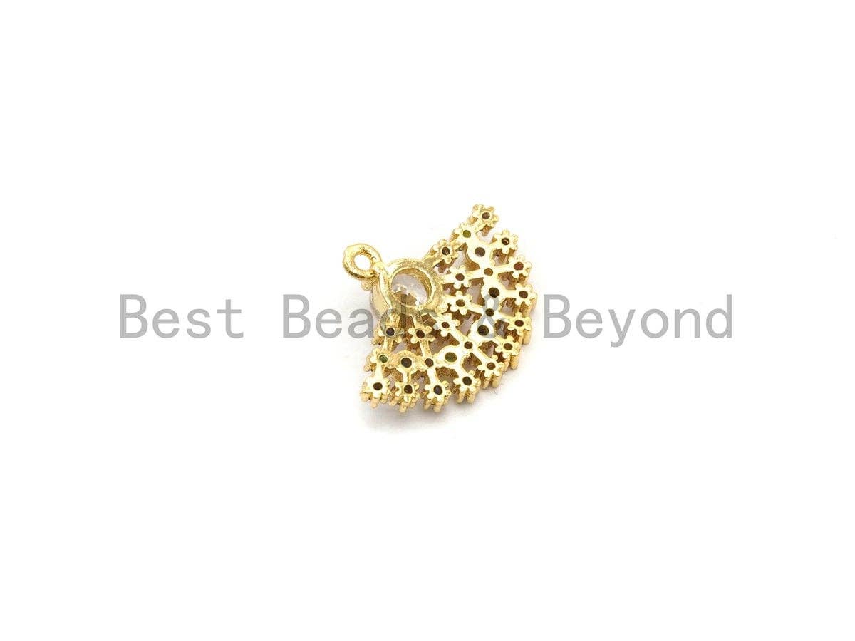 Multi Color CZ Micro Pave Fan Shape Pendant, Fan Shaped Pave Charm, Gold plated, Earring Bracelet Findings, 16x20mm, Sku#B111