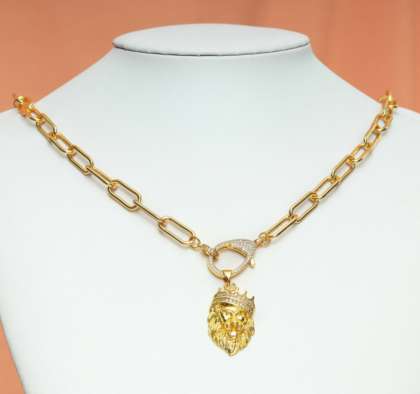 Paperclip Chain Lion Necklace, sku#CL22