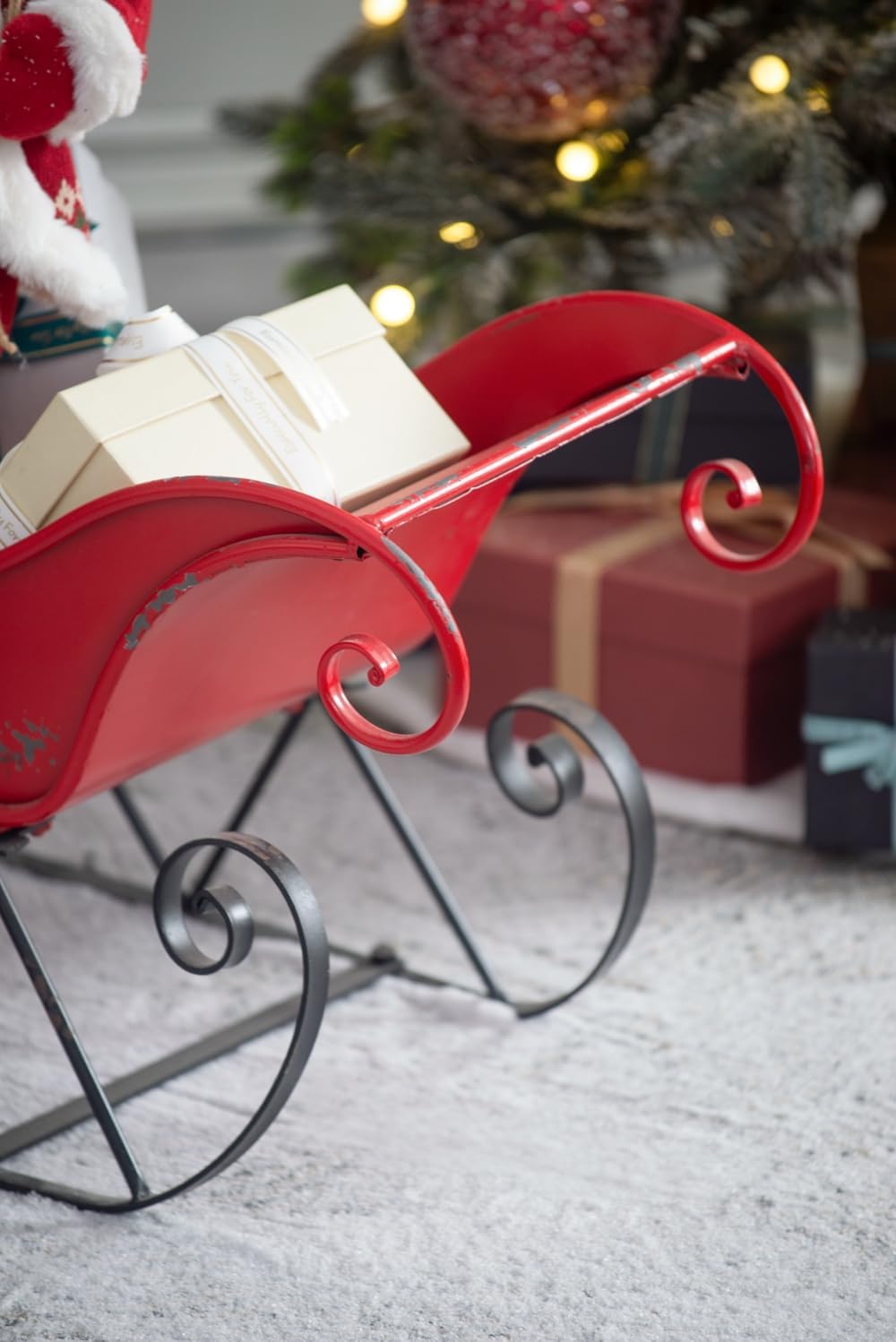 Iron Red and Black Sleigh Large Christmas Decoration
