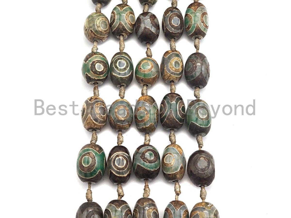 1pc/12pc Tibetan Barrel Agate Beads, Green Brown EYE Dzi Drum beads, Tibetan Eye Agate Beads, 15x20mm, sku#U530C