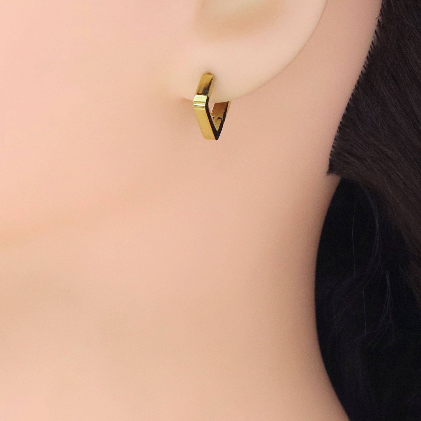 Gold Square Diamond Shape Geometry Huggie Earrings, Sku#A254