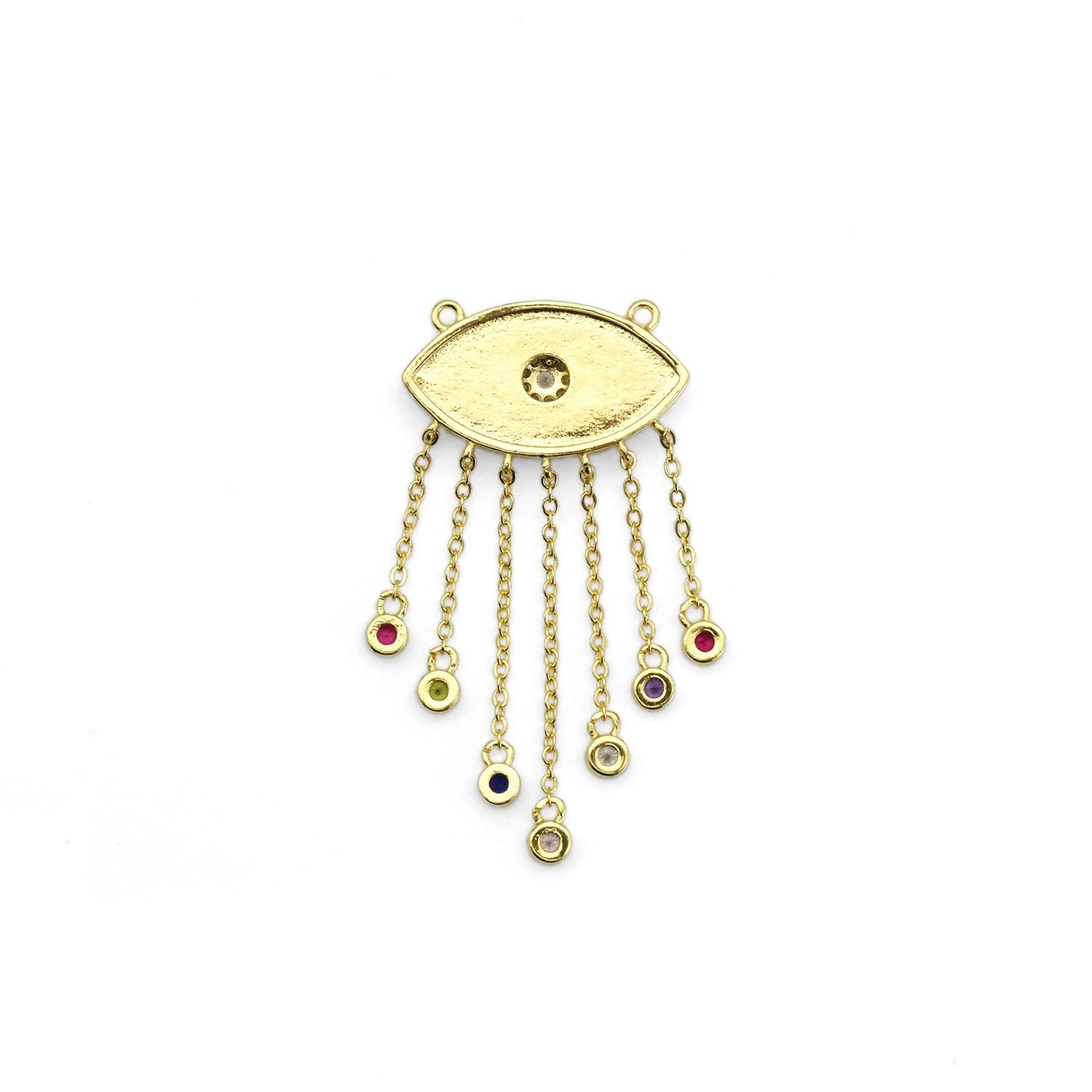 Gold Colorful CZ On Pearl Evil Eye Charm, Sku#LX274
