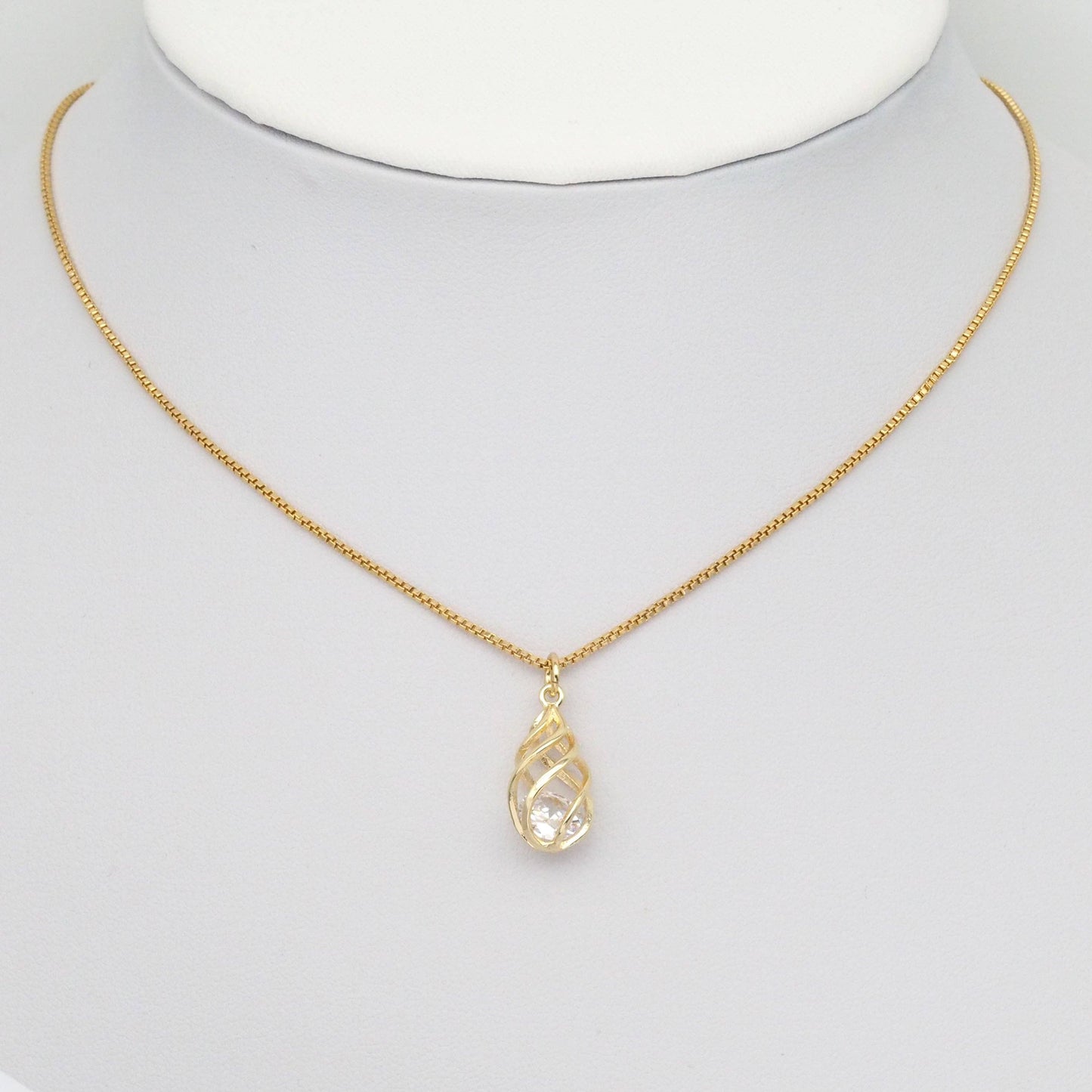 Swirled Teardrop Cage Pendant with Diamond inside, Sku#LX298