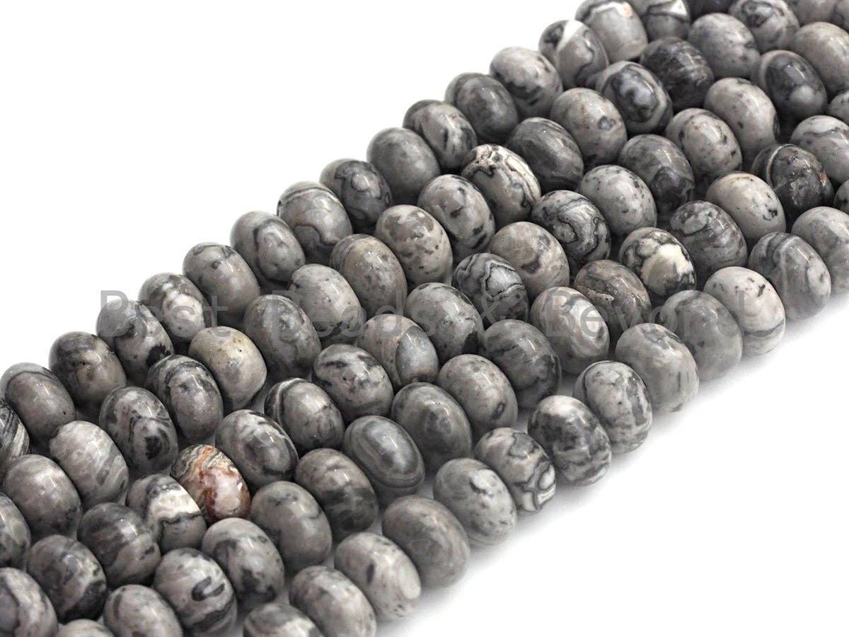 2mm Large Hole Natural Map Jasper Beads, Rondelle Smooth 6x10mm/5x8mm, 8" Long Strands, sku#U702