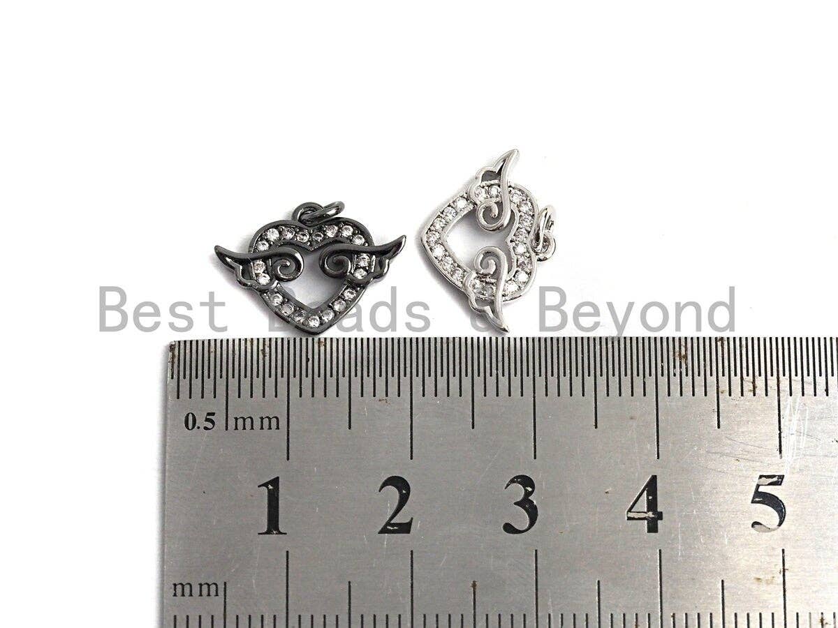CZ Micro Pave Heart With Wings Shaped Pendant/Charm, Cubic Zirconia Pendant Charm,11x15mm,sku#F922