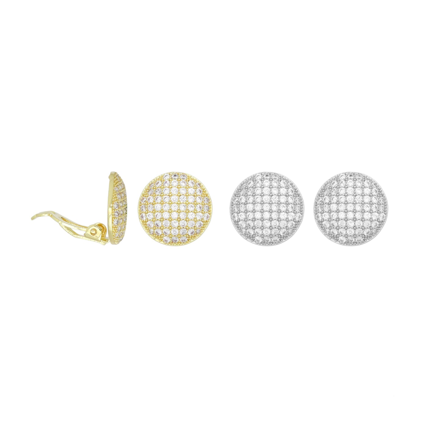 CZ Gold Sillver Round Cirle Click On Earrings, Sku#A373
