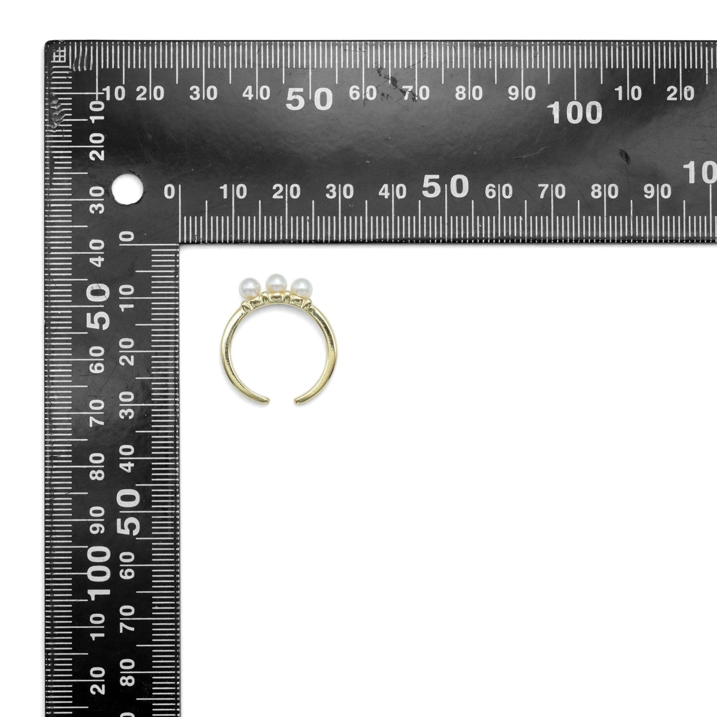 Gold Silver Three Pearl Thin Adjustable Ring, Sku#LX757