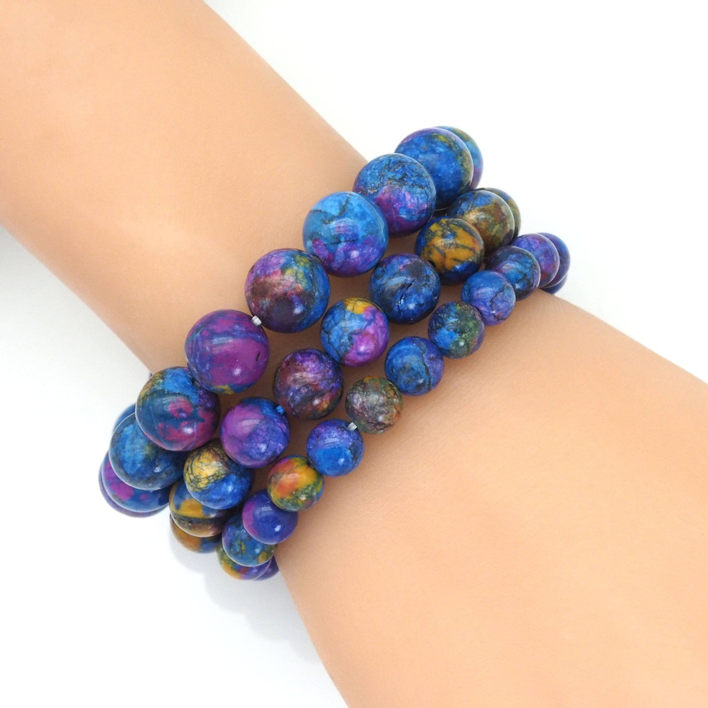Galaxy Jade Round Smooth Stretchy Bracelet, Sku#U1723