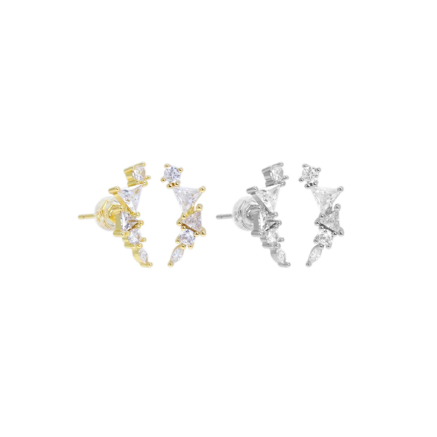 Gold Triangle CZ Moon Stud Earrings, Sku#LK855