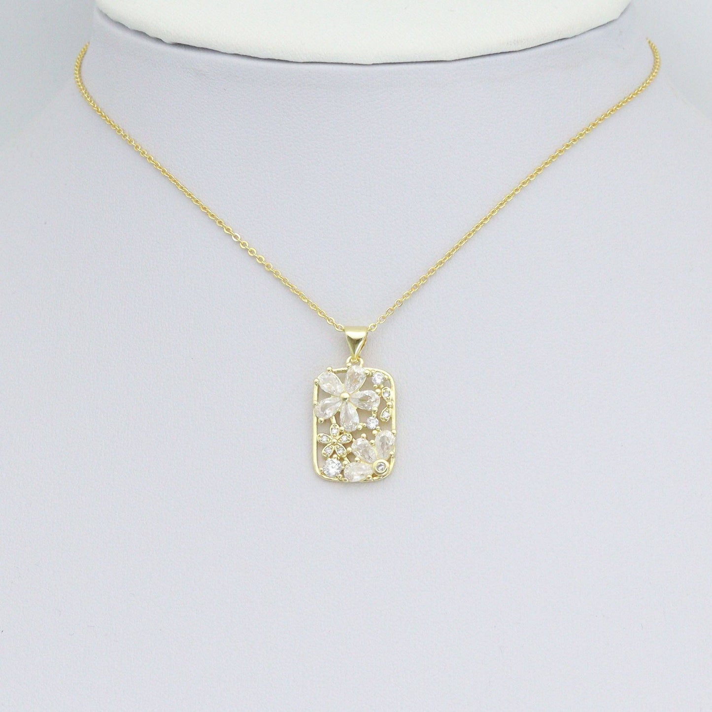Baguette CZ Flower Rectangle Charm Pendant, Sku#LK1121
