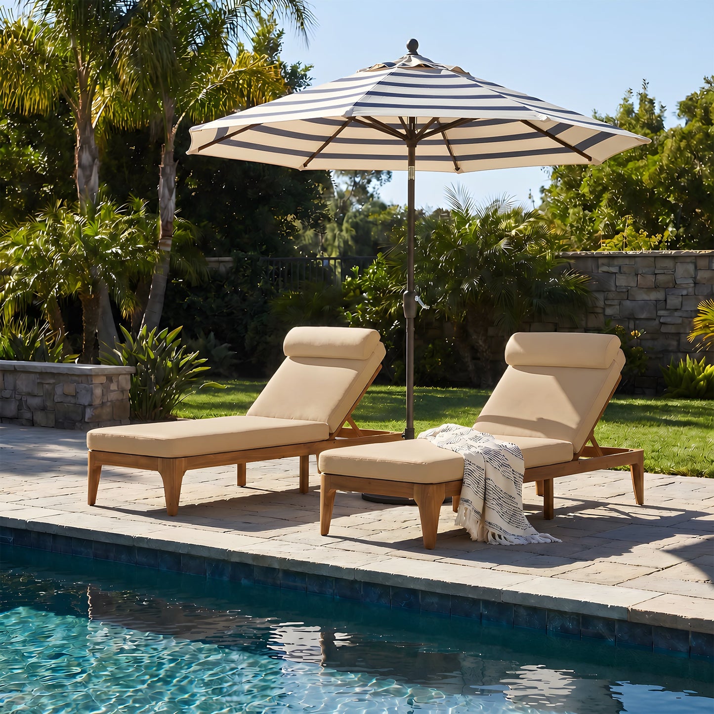 TOPMAX Acacia Wood Chaise Lounge - Set of 2