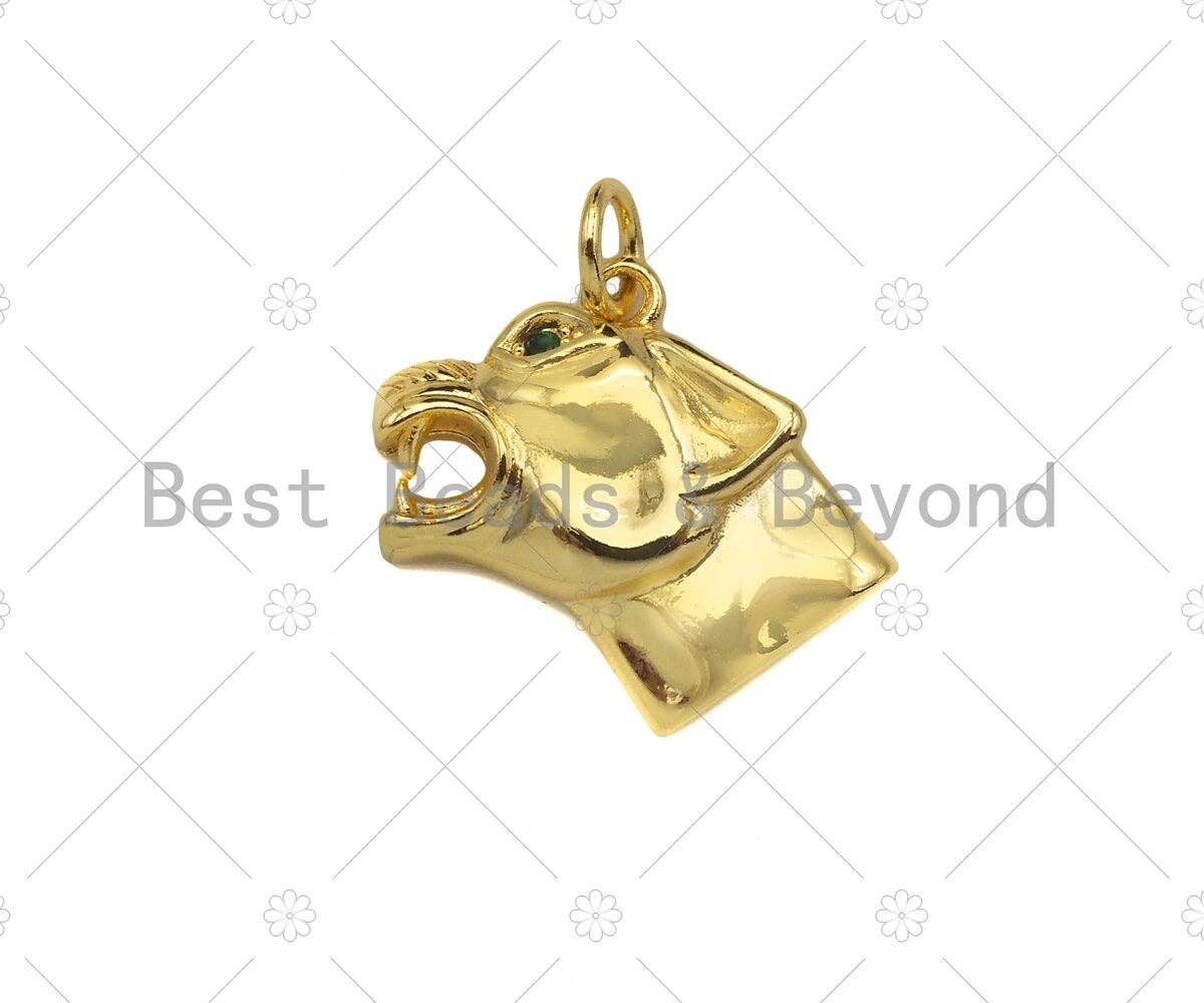 18K Gold Filled Wolf Head Shape Pendant, Green Micro Pave CZ Gold Filled Charm, Necklace Bracelet Charm Pendant, 16x14mm,Sku#Z1346