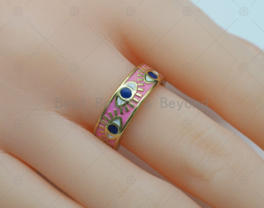 Colorful Enamel Evil Eye Adjustable Ring, 18K Gold Filled Ev
