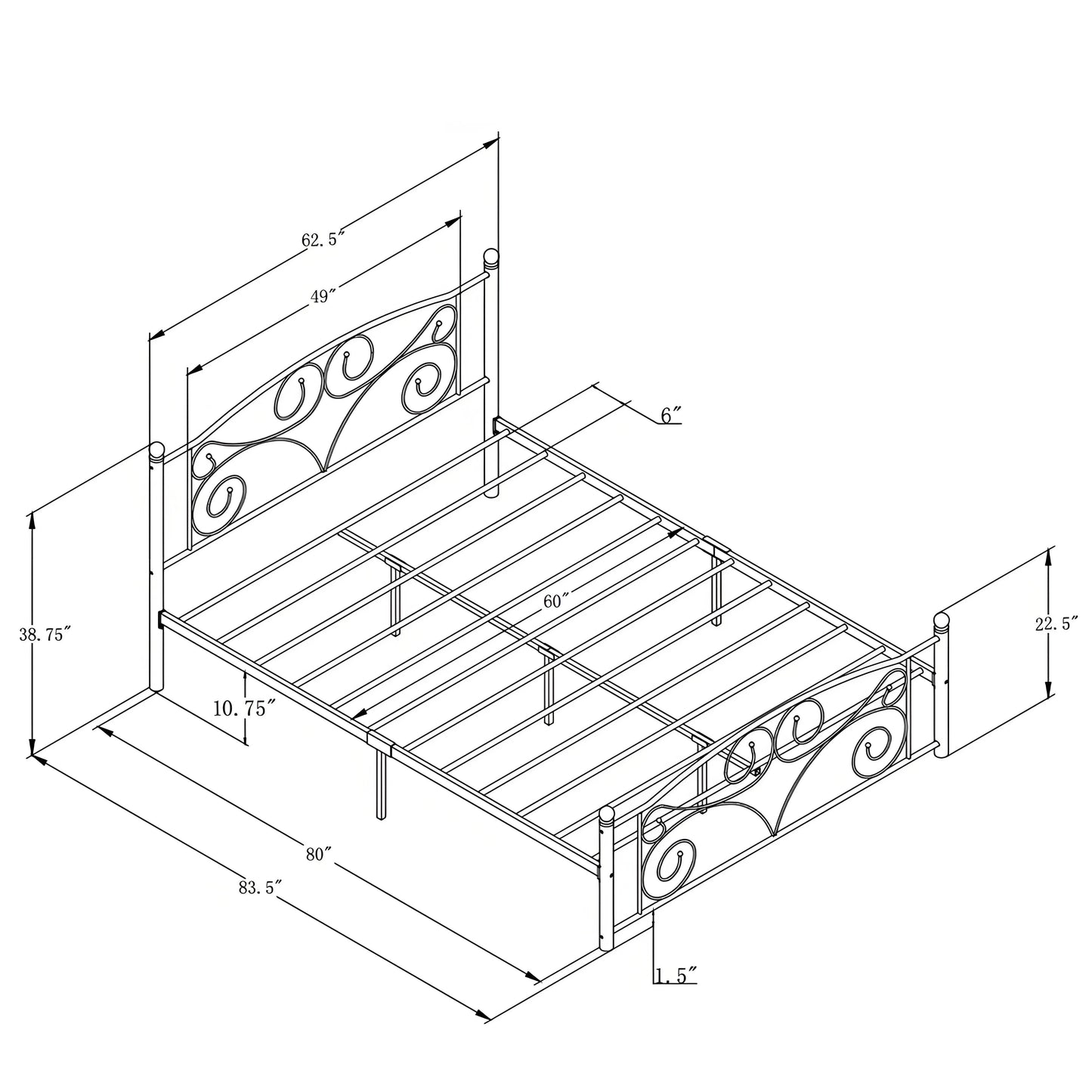 Queen Size Unique Flower Sturdy System Metal Bed Frame