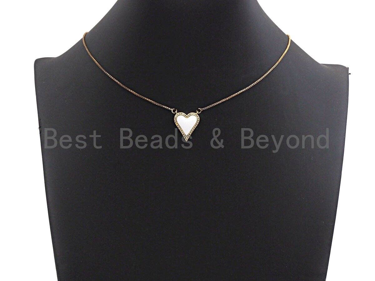 Enamel White and Black heart Pendant, CZ Micro Pave Oil Drop Heart pendant, Enamel Jewelry,16x19mm, #Z481