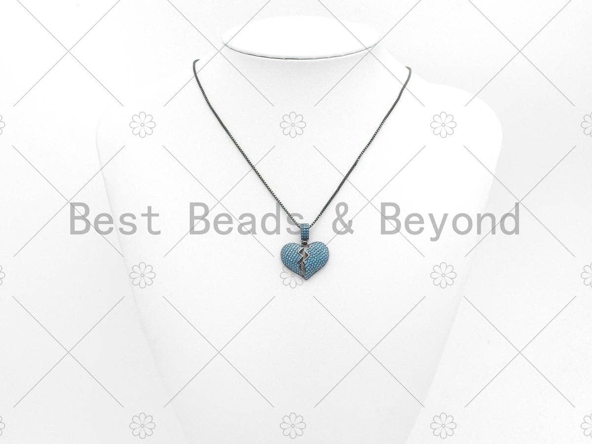 Cz Micro Pave broken Heart Pendant/Charm, Turqoise/Fuchsia/Cobalt/Green/Violet CZ Pave Charm , 21x23mm,sku#ML15